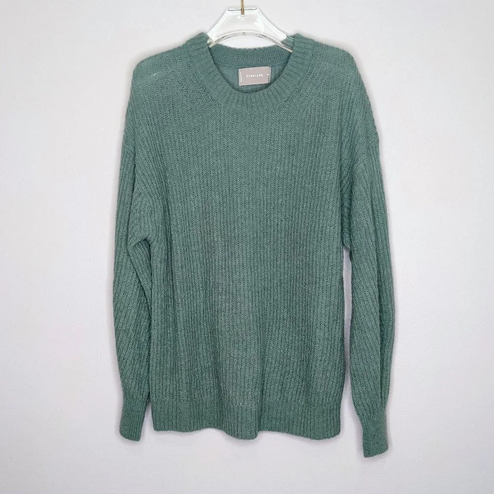 Everlane Sea Green The Alpaca Crew Sweater Long Sleeve Ribbed Size M - Picture 1 of 7